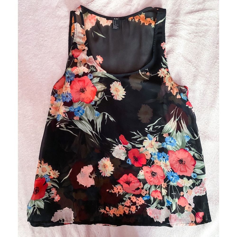 F21 Floral Mesh Top